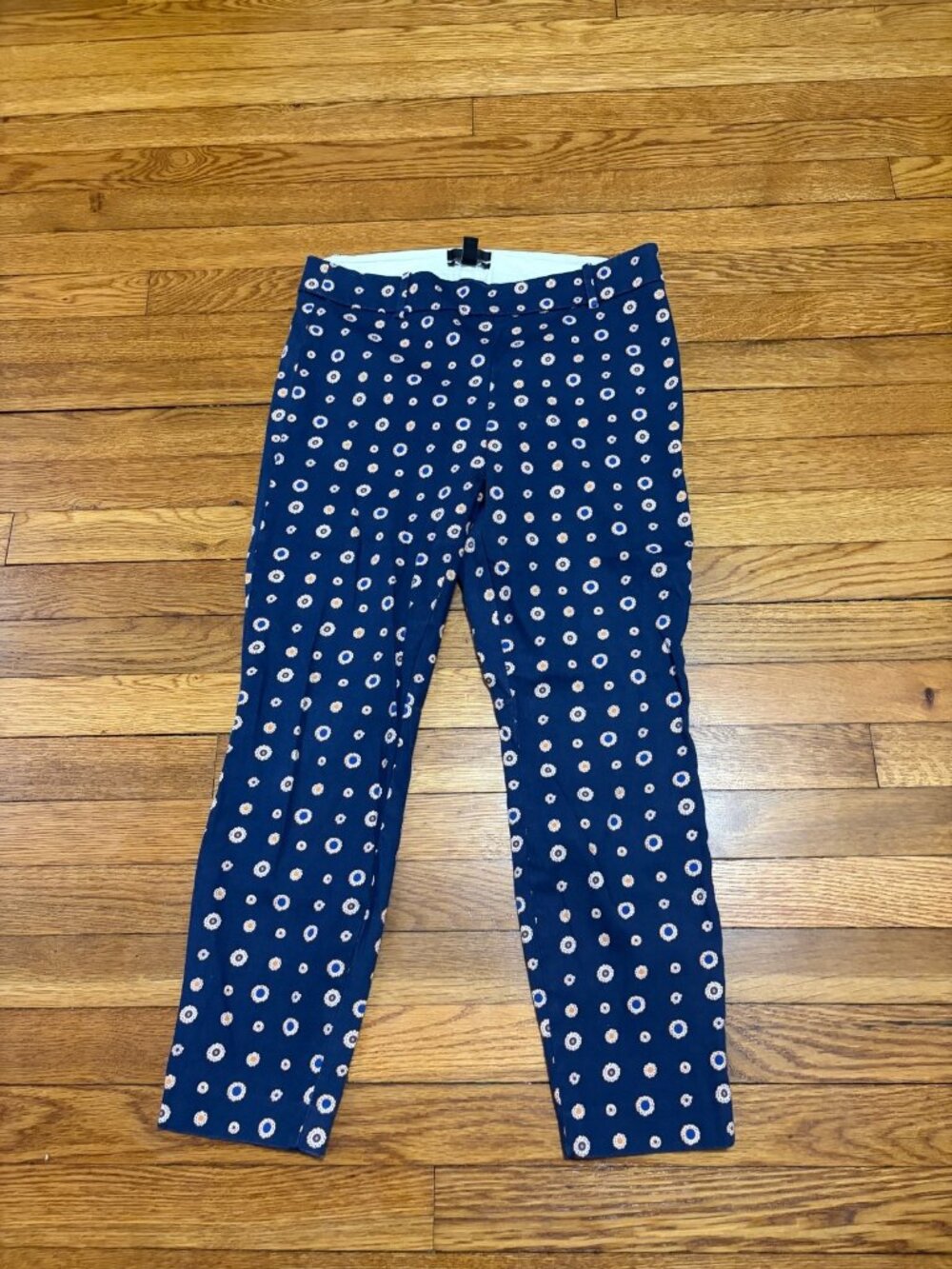 J. Crew Womens Minnie Cropped Pants Sz 4 Navy Blue Patterned Casual Preppy Work